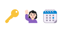 Key emoji, woman hand waving emoji, calendar emoji